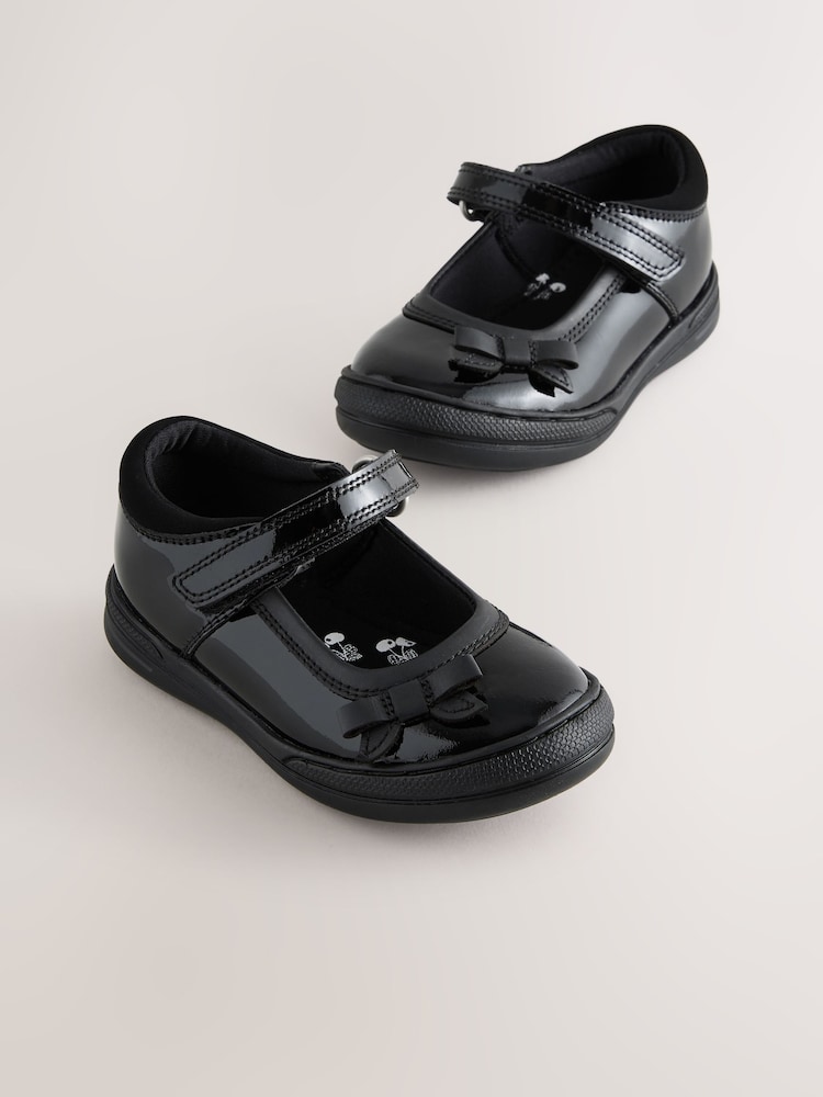 Black Patent Leather Standard Fit (F) Bow Mary Jane School Shoes - Image 2 of 5