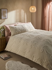 White Cream Bow Christmas Faux Fur Icons Duvet Cover and Pillowcase Set - Image 1 of 4