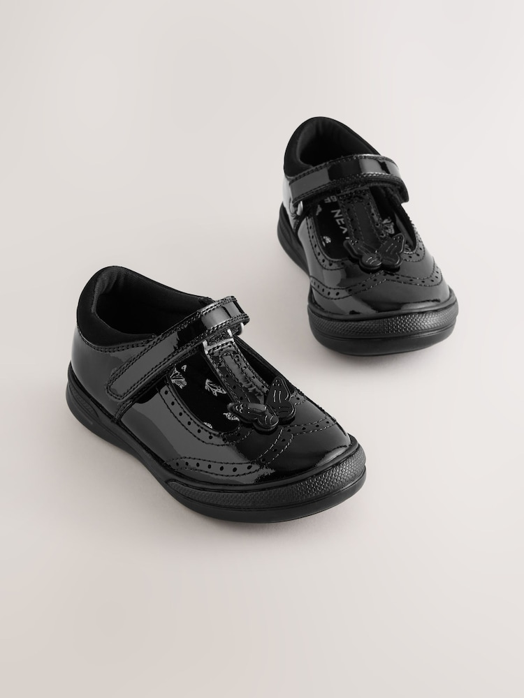 Black Patent Leather Butterfly T-Bar School Shoes - Image 1 of 5 Black Patent Leather Butterfly T-Bar School Shoes - Image 1 of 5