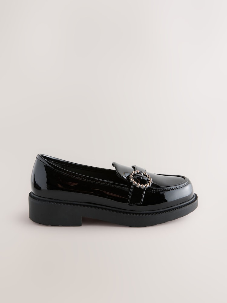 Schwarzes Lackleder - Diamante Brooch School Loafers - Bild 2 von 5