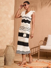 Love & Roses Ivory Pointelle Midi Dress - Image 1 of 4