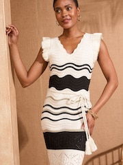 Love & Roses Ivory Pointelle Midi Dress - Image 2 of 4