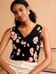 Love & Roses Black Animal Print V-Neck Jersey Vest - Image 1 of 4