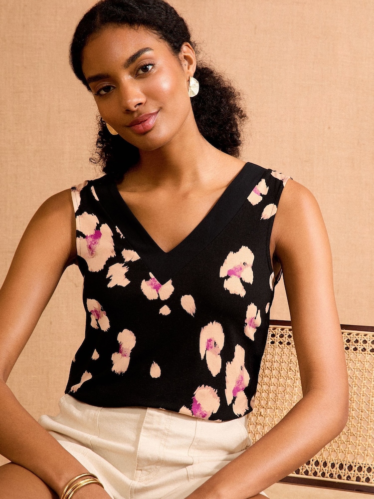 Love & Roses Black Animal Print V-Neck Jersey Vest - Image 1 of 4