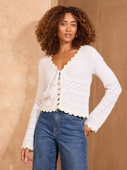 Love & Roses Ivory Scallop Tie Front Cardigan - Image 1 of 1