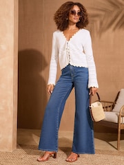 Love & Roses Ivory Scallop Tie Cardigan - Image 3 of 4