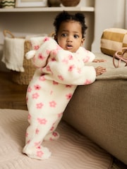 Ecru and Pink Floral - Baby Borg Hooded Pramsuit (0mths-2yrs) - Bild 1 von 10