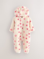 Ecru and Pink Floral - Baby Borg Hooded Pramsuit (0mths-2yrs) - Bild 5 von 10
