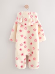 Ecru and Pink Floral - Baby Borg Hooded Pramsuit (0mths-2yrs) - Bild 6 von 10
