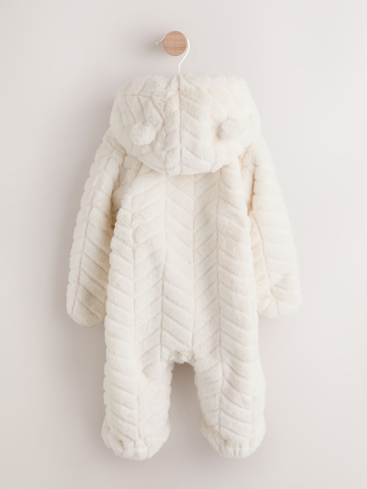 White Baby Faux Fur Hooded Pramsuit (0mths-2yrs) - Image 2 of 9 White Baby Faux Fur Hooded Pramsuit (0mths-2yrs) - Image 2 of 9