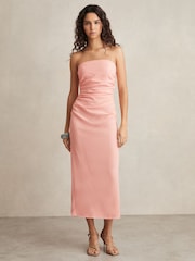 Reiss Pink Izzy Ruched Strapless Bodycon Dress - Image 3 of 5