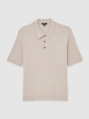 Reiss Oatmeal Berch Fine-Rib Short-Sleeve Polo Shirt - Image 2 of 6
