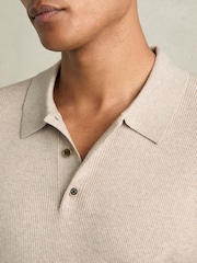 Reiss Oatmeal Berch Fine-Rib Short-Sleeve Polo Shirt - Image 4 of 6