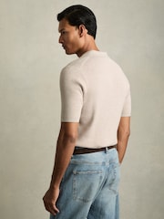 Reiss Oatmeal Berch Fine-Rib Short-Sleeve Polo Shirt - Image 5 of 6