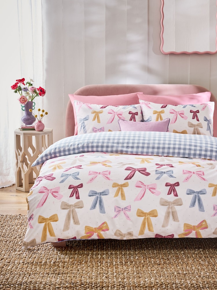 Multi Bow/Gingham Duvet Cover and Pillowcase Set - Image 2 of 5