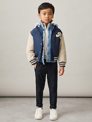 Reiss Airforce Blue/Off White Fred 13-14 yrs Logo Patch Hooded Varsity Jacket - Image 2 of 6