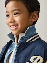 Reiss Airforce Blue/Off White Fred 13-14 yrs Logo Patch Hooded Varsity Jacket - Image 5 of 6