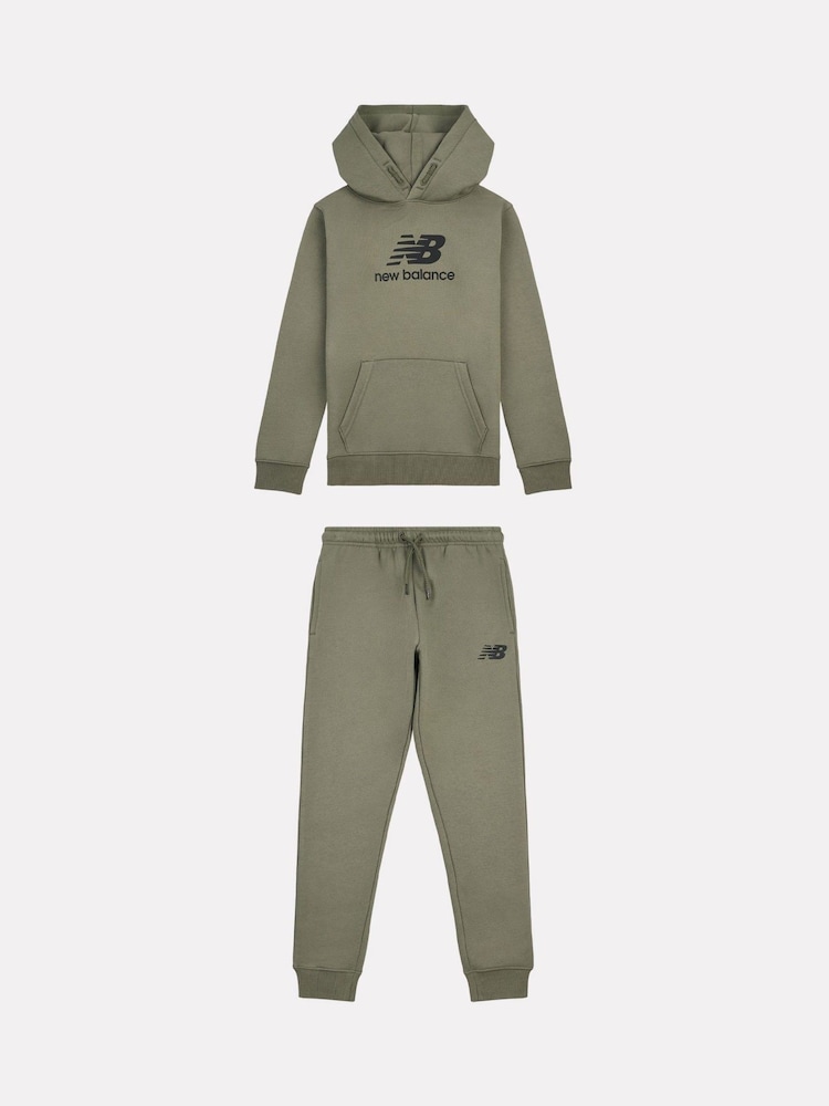 New Balance Green Boys Brush Back Stacked Logo Hoodie Set - Image 6 of 11