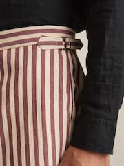 Reiss Off White/Mocha Roas Cotton Blend Seersucker Stripe Shorts - Image 5 of 7