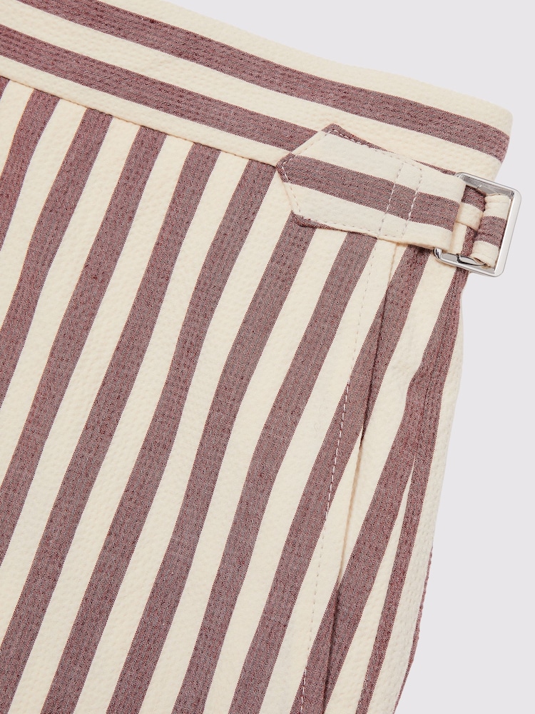 Reiss Off White/Mocha Roas Cotton Blend Seersucker Stripe Shorts - Image 7 of 7