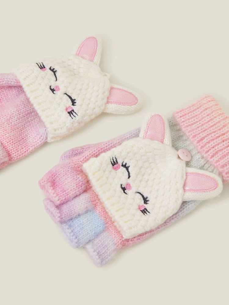 Girls Ombre Bunny Fingerless Mitten Black Gloves - Image 2 of 3