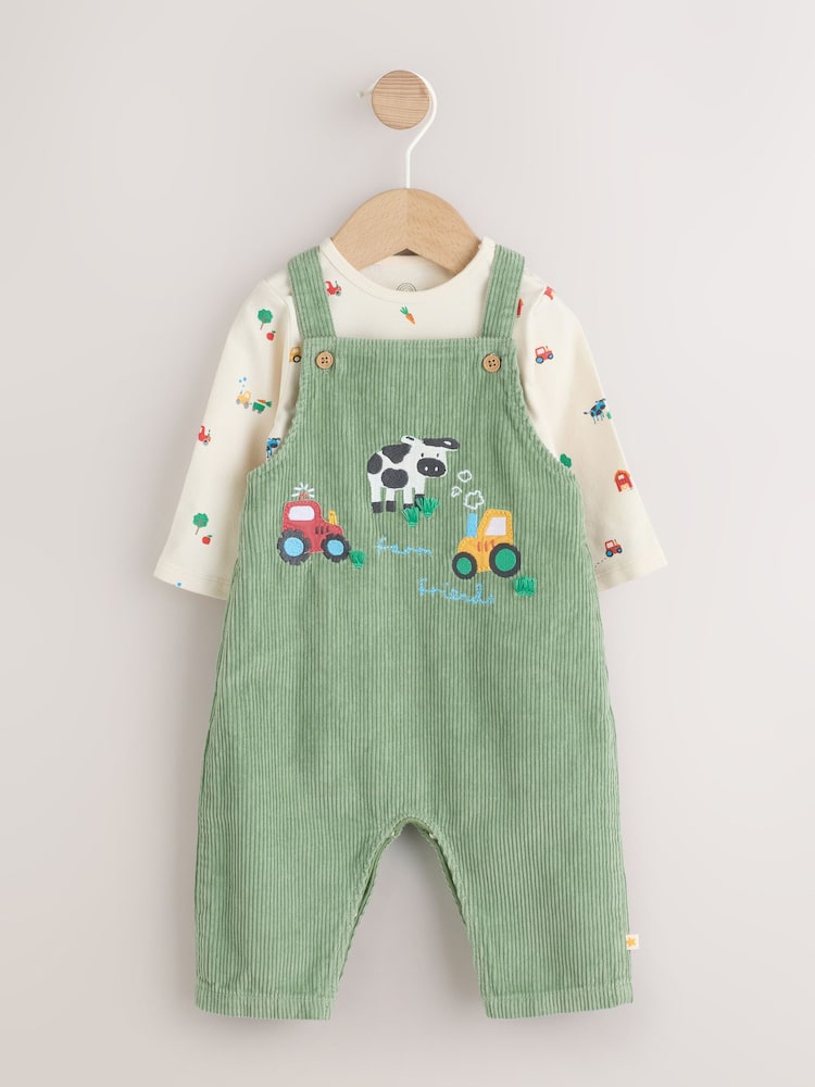 Verde - Set salopetă din material reiat și body pentru bebeluși (0luni-2ani) - Image 6 of 15