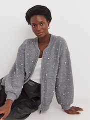 JD Williams Grey Pear Detail Bomber Jacket - Image 1 of 4
