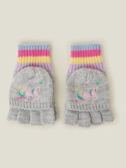 Angels By Accessorize Grey Girls Unicorn Winter Fingerless Mitten Gloves - Image 2 of 3