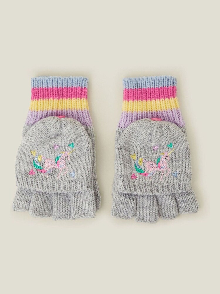 Angels By Accessorize Grey Girls Unicorn Winter Fingerless Mitten Gloves - Image 2 of 3 Angels By Accessorize Grey Girls Unicorn Winter Fingerless Mitten Gloves - Image 2 of 3