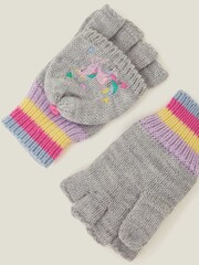 Angels By Accessorize Grey Girls Unicorn Winter Fingerless Mitten Gloves - Image 3 of 3
