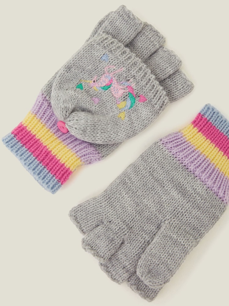 Angels By Accessorize Grey Girls Unicorn Winter Fingerless Mitten Gloves - Image 3 of 3 Angels By Accessorize Grey Girls Unicorn Winter Fingerless Mitten Gloves - Image 3 of 3
