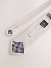 Neutral Herringbone Tie with Mother of Pearl Tie Clip - Image 3 of 3
