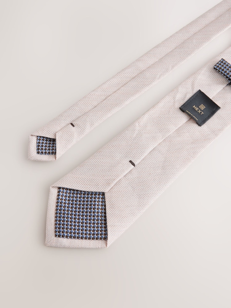 Neutral Herringbone Tie with Mother of Pearl Tie Clip - Image 3 of 3
