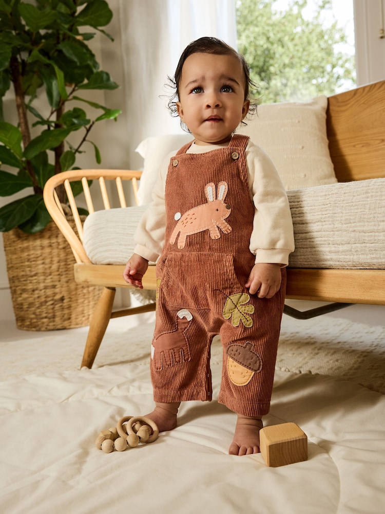 Brown Woodland Cord Dungarees and Bodysuit Baby Set (0mths-2yrs) - Image 1 of 14 Brown Woodland Cord Dungarees and Bodysuit Baby Set (0mths-2yrs) - Image 1 of 14