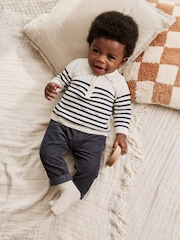 Navy Stripe Baby Knitted Top and Trousers Set (0mths-2yrs) - Image 2 of 16