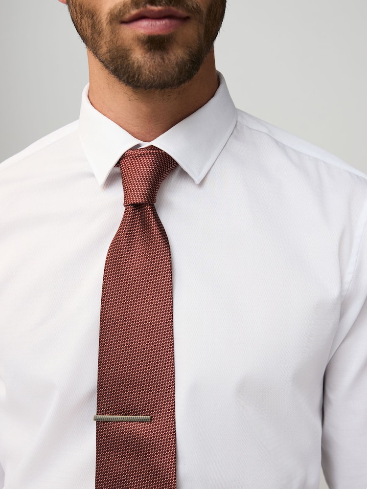 Orange Textured Tie with Tie Clip - Image 1 of 5