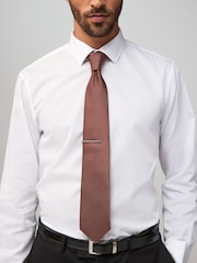 Orange Textured Tie with Tie Clip - Image 2 of 5