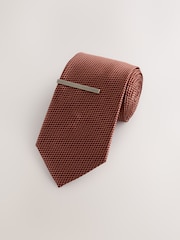 Orange Textured Tie with Tie Clip - Image 3 of 5