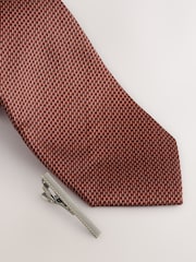Orange Textured Tie with Tie Clip - Image 4 of 5