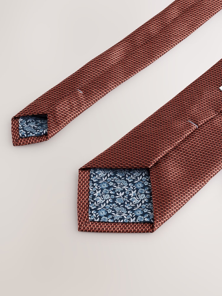 Orange Textured Tie with Tie Clip - Image 5 of 5