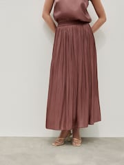 Pink Glossy Satin Metallic Midi Skirt - Image 3 of 8