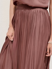 Pink Glossy Satin Metallic Midi Skirt - Image 5 of 8
