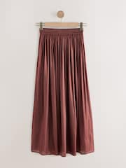 Pink Glossy Satin Metallic Midi Skirt - Image 6 of 8