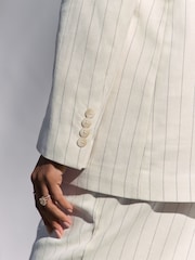 Black & White Striped Single Breasted Blazer with Linen - Image 5 of 8