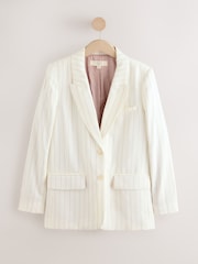 Black & White Striped Single Breasted Blazer with Linen - Image 6 of 8