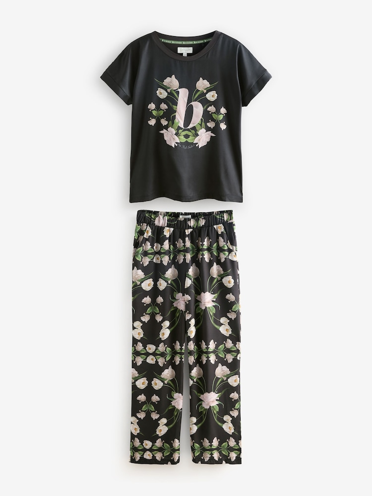 B by Ted Baker Satin Mix Black Jersey Pyjamas - Imagen 1 de 7