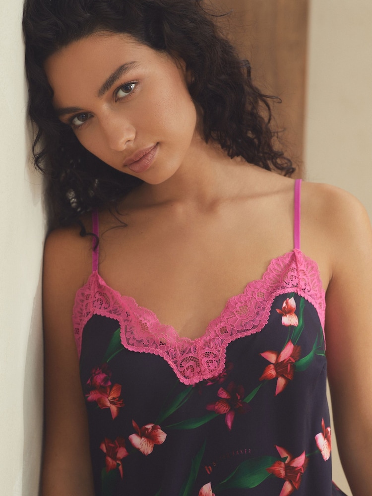 B by Ted Baker Navy Satin Floral Print Slip - Image 6 of 6