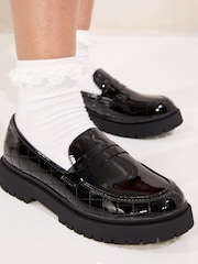 Lipsy Black Chunky Quilted Loafer School Shoes - Image 1 of 4