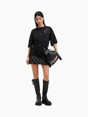 AllSaints Black Amelie Embroidered Rose 100% Organic Cotton T-Shirt - Image 3 of 6