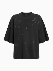 AllSaints Black Amelie Embroidered Rose 100% Organic Cotton T-Shirt - Image 6 of 6